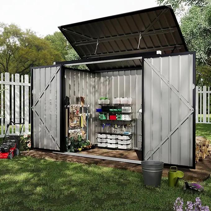 2 Trash Cans Metal Outdoor Storage, 3x6 FT Garbage Bin Storage Shed with Chain Lid, Garbage Can Metal Sheds for Garden, Backyard, Lawn and Patio by GreenHaven Gardens