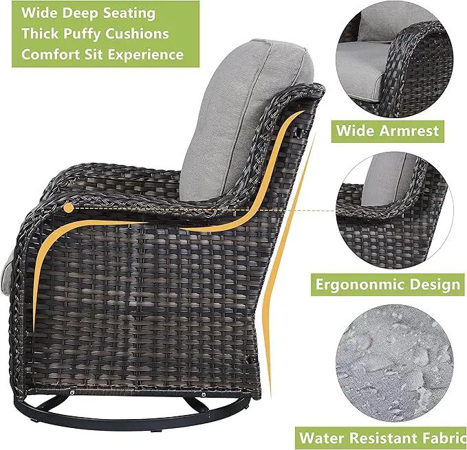 Outdoor Patio Swivel Rocker Chairs - Single Wicker Rattan Patio Swivel Rocking Chair with High Back,Deep Seating and Comfort Cushions for Deck Porch Garden,Brown/Grey by GreenHaven Gardens