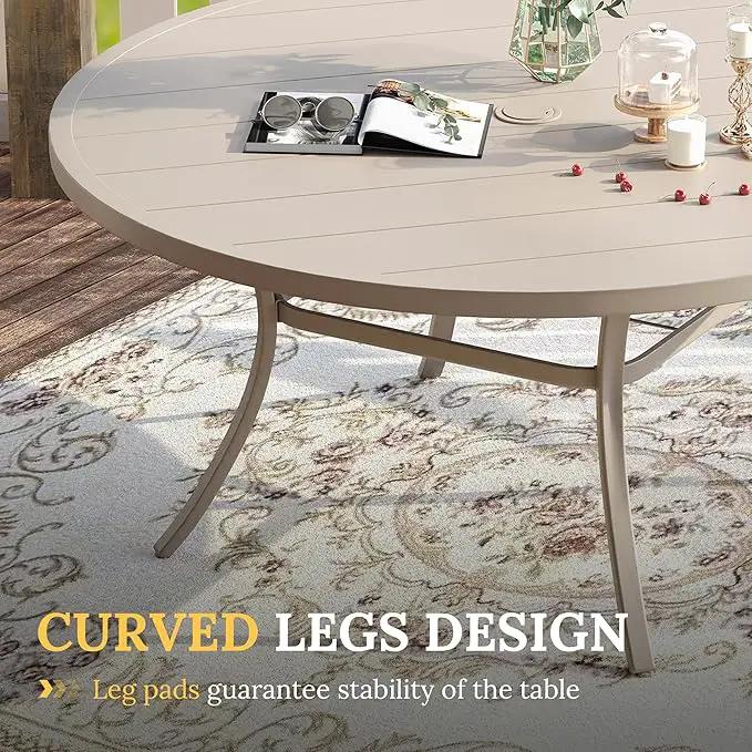 VICLLAX Patio Dining Set for 8, Outdoor Furniture Set Includes 53" Round Patio Table and 8 Patio Sling Chairs, Sandshell Color Tabletop and Fabric by GreenHaven Gardens