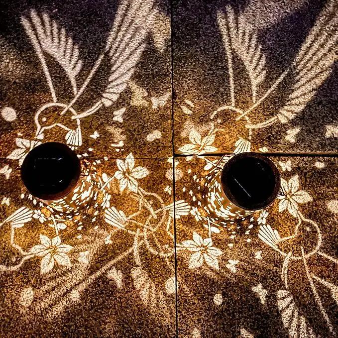 2 Pack Hummingbird Solar Lanterns Outdoor Hanging Lantern Lights, Hollowed-Out Metal Decor Lantern by GreenHaven Gardens