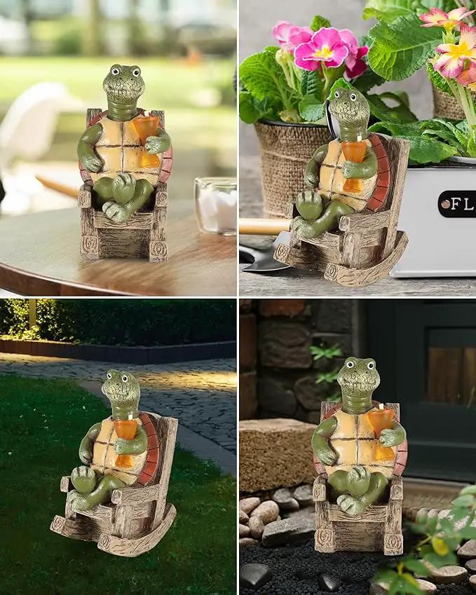 iStatue Solar-Powered Turtle Figurine Light with Glowing Cup - 5.5 in Lifelike LED Decorative Lamp for Outdoor Ambiance - Patio Table, Yard & Garden Decor (Turtle) by GreenHaven Gardens