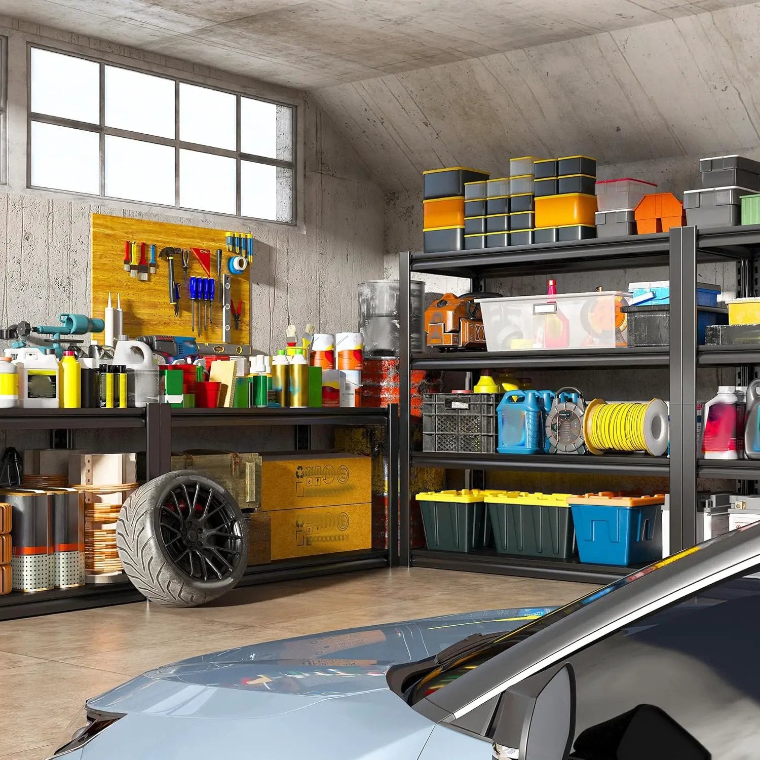 Raybee 40" W Garage Shelving Heavy Duty Storage Shelves 56.9" H Metal Shelving Heavy Duty Load 1600LBS Adjustable Metal Shelves for Storage for Pantry Kitchen 40" W x 19.1" D x 56.9" H by GreenHaven Gardens