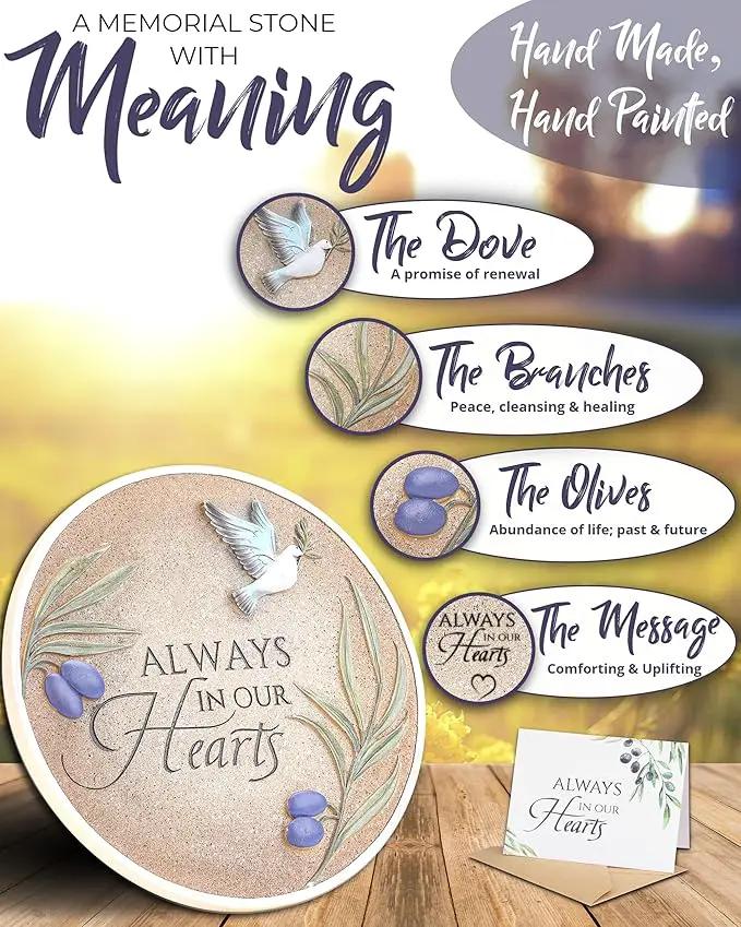 10-Inch Garden Memorial Stone with Included Plaque Stand & Sympathy Card, Memorial Plaques for Outdoors with Peace Dove Amongst Olive Branches, Memorial Stepping Stone for Loss of Loved One by GreenHaven Gardens