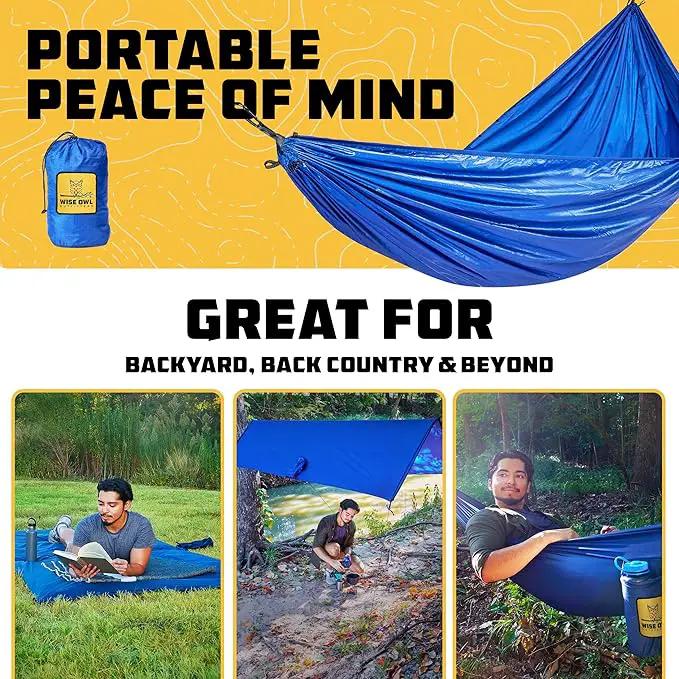 Wise Owl Outfitters Camping Hammock – 500lbs Portable Hammock with Tree Straps - Travel, Backpacking, Hiking, Outdoors Camping Gear - Single or Double by GreenHaven Gardens