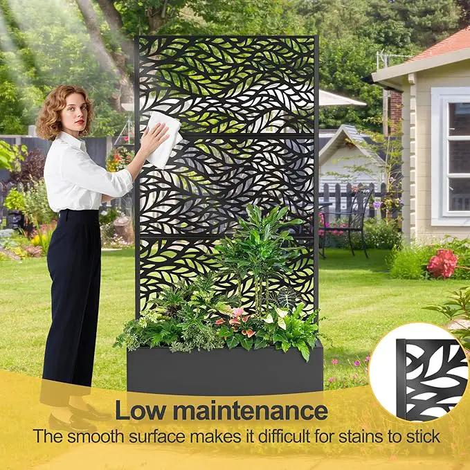 Raised Garden Bed with Trellis and Wheels,73"x35"x16" Metal Raised Garden Bed,Black Flowing Leaf Metal Planter with Climbing Trellis for Vines & Vegetables by GreenHaven Gardens