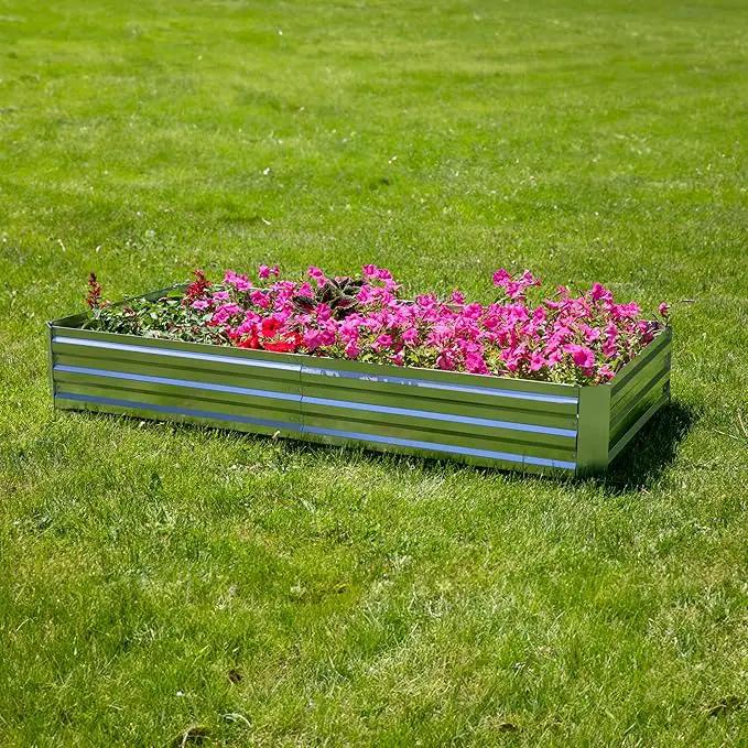 Sunnydaze Galvanized Steel Rectangular Raised Garden Bed - for Flowers, Plants, and Vegetables - Silver - 3 x 6 ft by GreenHaven Gardens