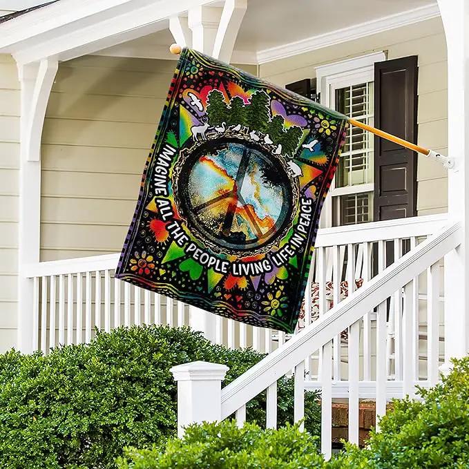 FLAGWIX All The People Living Life In Peace Hippie Flag - House Flag 30x40, Decorations For Home, Outside - Peace Sign, Boho, Hippie Decor, Double Sided, Heavy Duty Canvas Flag Indoor Outdoor by GreenHaven Gardens
