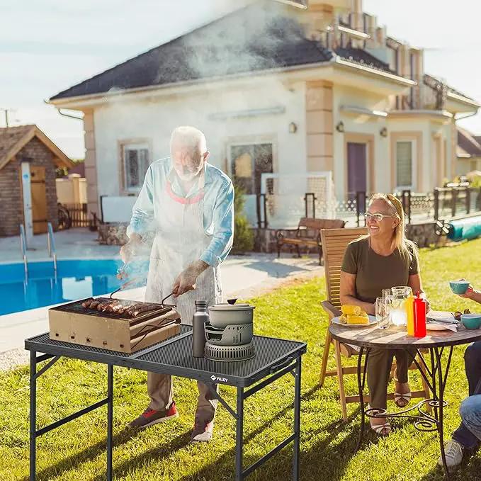 VILLEY Grill Table, 3ft Folding Camping Table with Aluminum Adjustable Legs, Portable Lightweight Camp Table for Beach Picnics and Outdoor Cooking by GreenHaven Gardens
