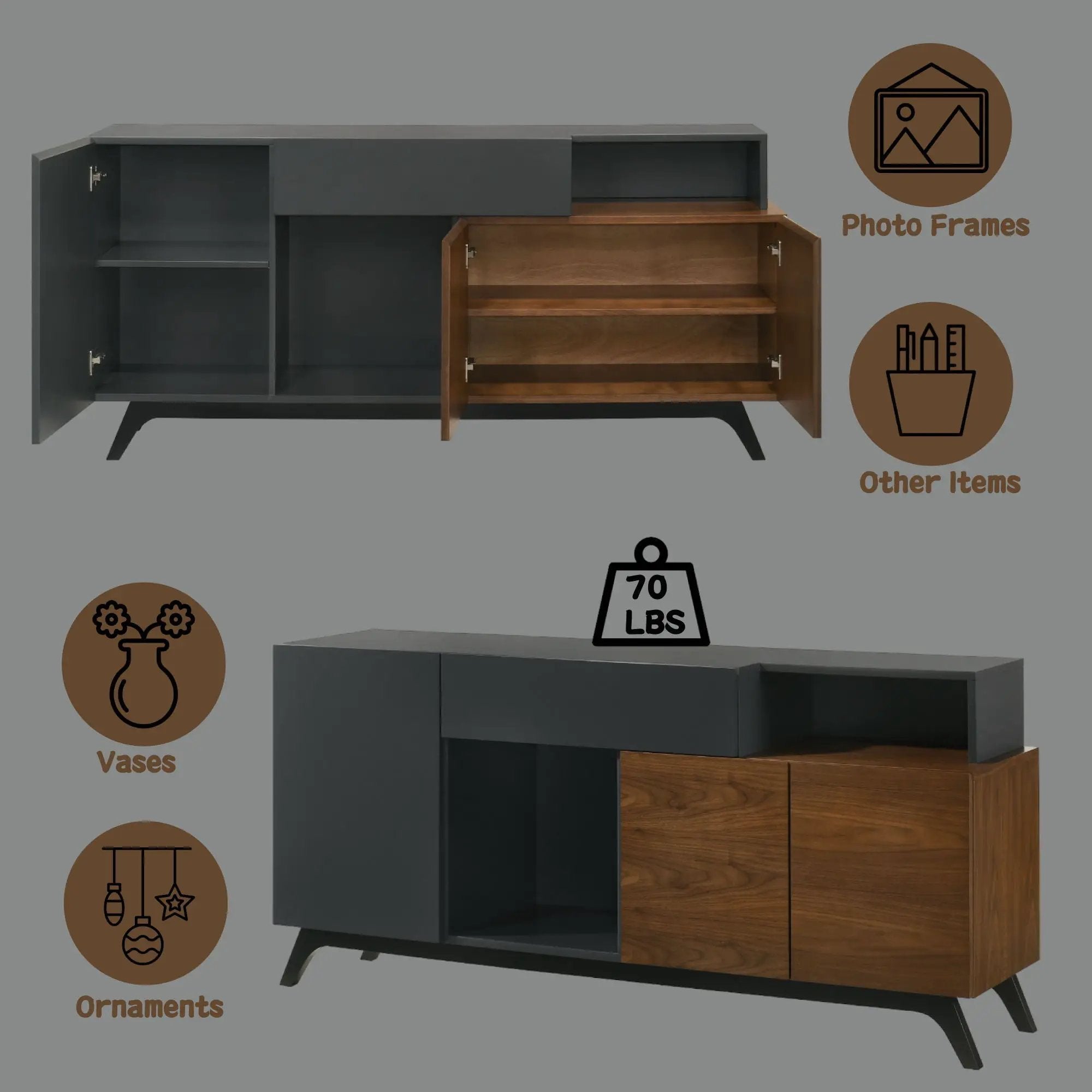 Destin- Ceramic Server - Walnut / Black by Unique Piece Furniture