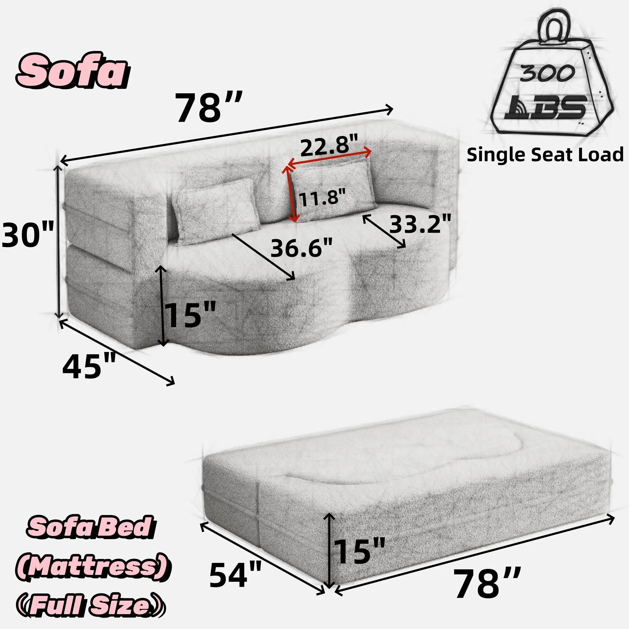 Floor Convertible Sleeper Sofa Bed With 2 Pillows by HouseOfZazla