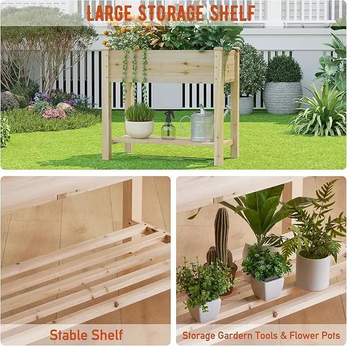 GHWIE Raised Garden Bed with Legs, Elevated Wooden Planter Box with Shelf,Large Garden Planter Outdoor for Backyard, Patio, Balcony by GreenHaven Gardens
