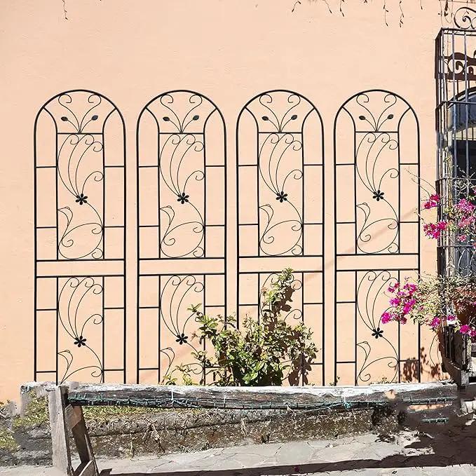 Metal Garden Trellis Rustproof Trellis for Climbing Plants Outdoor Flower Support Peacock Style (Black-4 Pack, 86.7"x19.7") by GreenHaven Gardens