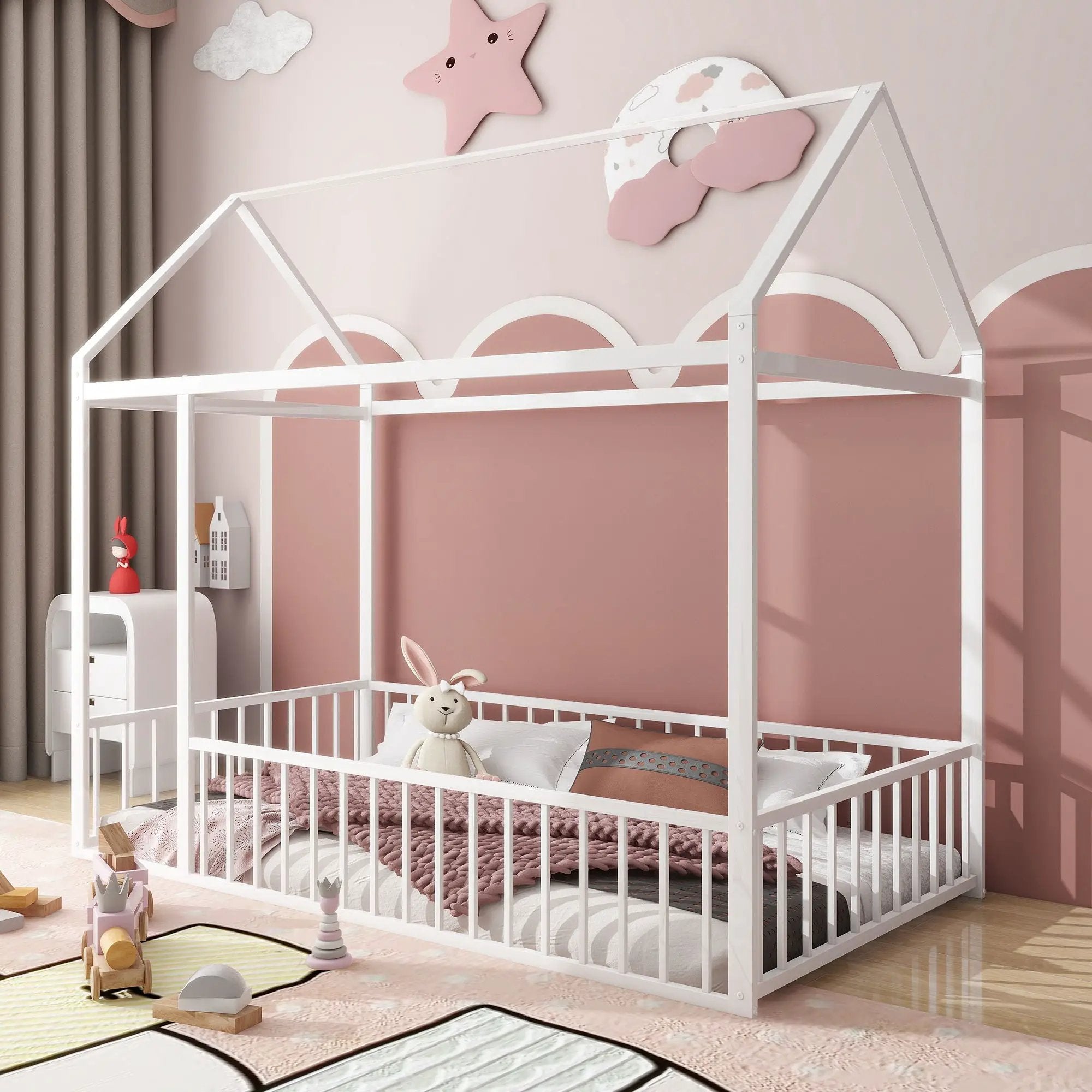 Metal Bed House Bed Frame With Fence by HouseOfZazla