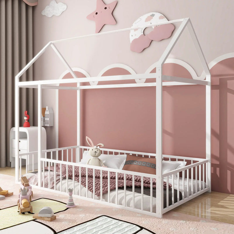 Metal Bed House Bed Frame With Fence by HouseOfZazla