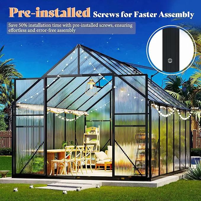 Amerlife 8x8x7 FT Ft Polycarbonate Greenhouse for Outdoors, Walk-in Design with Aluminum Frame, 2 Windows and Swing Door, Heavy-Duty Greenhouse Construction for Garden, Black by GreenHaven Gardens