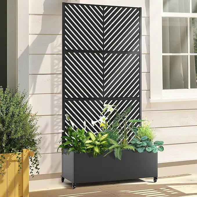 Raised Garden Bed with Trellis and Wheels,73"x35"x16" Metal Raised Garden Bed,Black Parallel Metal Planter with Climbing Trellis for Vines & Vegetables by GreenHaven Gardens