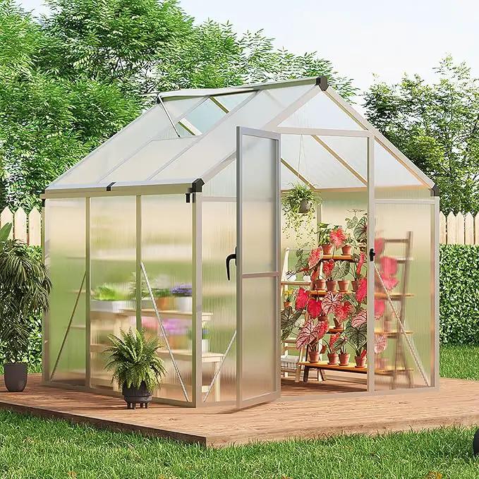 6 x 6 FT Greenhouse, Greenhouses for Outside, Polycarbonate Greenhouse with Aluminum Frame, Lockable Door and Ajustable Roof Vent for Backyard, Green Houses for Outside Garden Backyard, Patio by GreenHaven Gardens