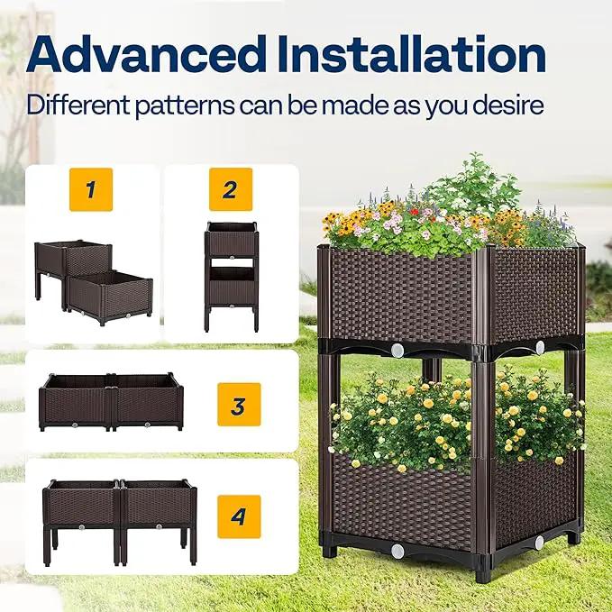 VIVOHOME 2 Packs Elevated Plastic Raised Garden Bed Planter Kit, Outdoor Planters Above Ground Flower Vegetable Standing Planter Box for Patio Deck Porch W/Drainage Holes by GreenHaven Gardens