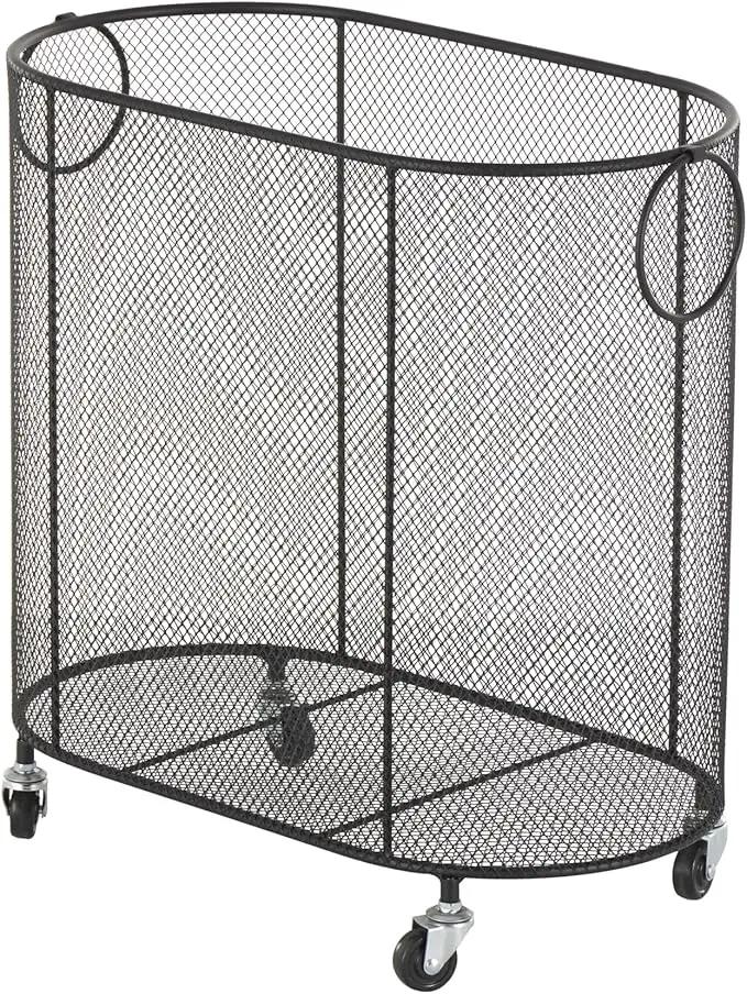 Deco 79 Metal Storage Cart Oval Mesh Wire Rolling Laundry with Ring Handles, 21" x 12" x 21", Black by GreenHaven Gardens