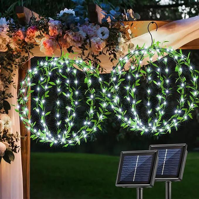 Solar Powered Hanging Iron Sphere Lights with Artificial Greenery – 12Inch 120 LED Waterproof Outdoor Decor Ball Light with Timer & 8 Modes – 2 Pack for Garden, Christmas, Weddings (Cool White) by GreenHaven Gardens