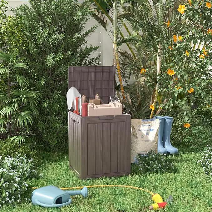 28 Gallon Resin Deck Box, Lockable Patio Outdoor Storage Box for Furniture, Garden Tools and Tools Storage, Waterproof Outside Storage Boxes - Grey by GreenHaven Gardens