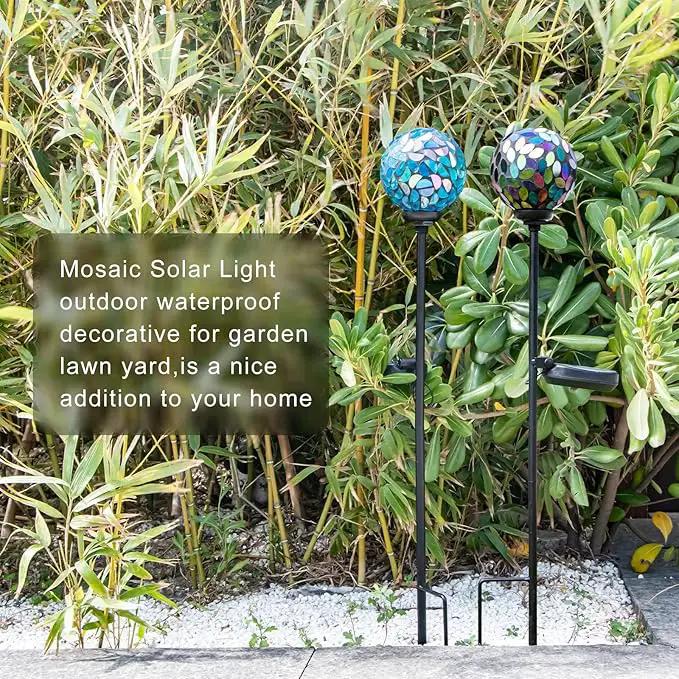 VCUTEKA Solar Garden Decorative Lights Outdoor, Mosaic Solar Light Waterproof LED Pathway Stake Light for Landscape Patio Yard Deck Walkway Decoration, 2 Pack （Blue&Purple） by GreenHaven Gardens
