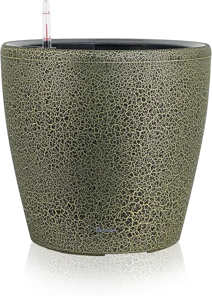 Dexceder 13x12 Self Watering Planter with Wheels Indoor Outdoor, Inner Pot Design, Thickened Large Floor Standing Flower Plant Pot with Water Level Indicator (Black Gold Crackle) by GreenHaven Gardens
