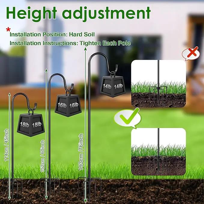 XDW-GIFTS Bird Feeder Pole for Outdoor, 76 Inch Shepherds Hooks Heavy Duty Garden Pole for Hanging Plant Basket, Solar Light Lanterns, Garden Plant Hanger Stands with 5 Base Prongs by GreenHaven Gardens