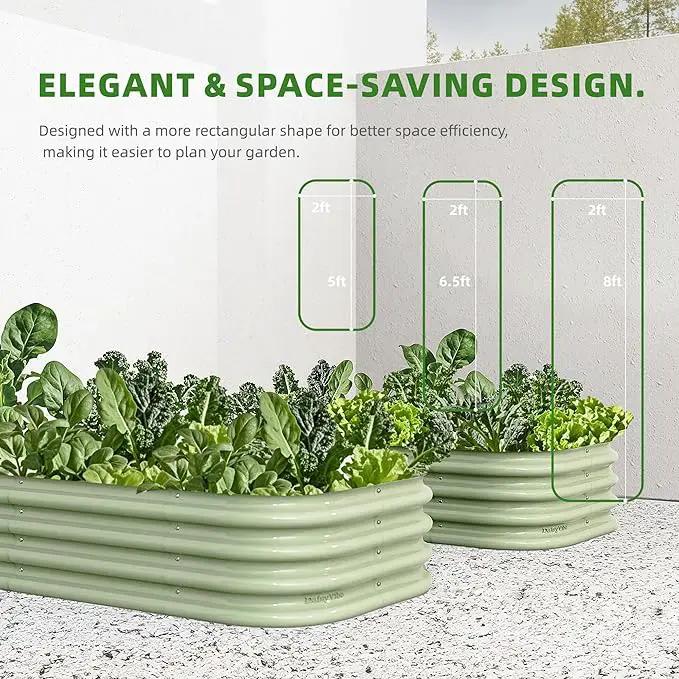 DaisyVibe Raised Garden Bed Kit, Planter Raised Garden Boxes Outdoor, Oval Large Metal Raised Garden Beds for Vegetables Flowers (Green, 8ftx2ftx1ft) by GreenHaven Gardens