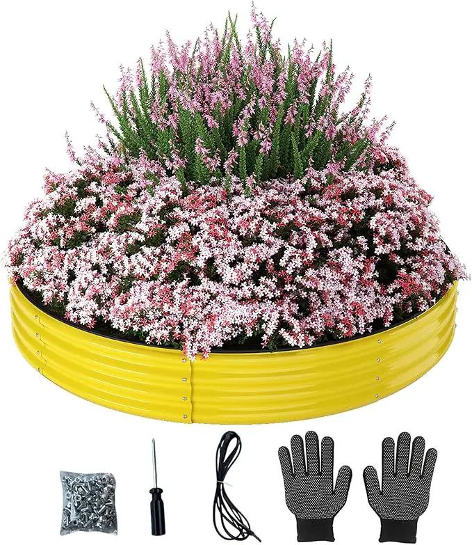 Galvanized Metal Planter Round Raised Garden Bed Kit for Gardening Outdoor，3x3x1ft Grow Garden Box Raised Flower Bed，Round Galvanized Planter Outdoor Large Metal Fire Pit Ring by GreenHaven Gardens