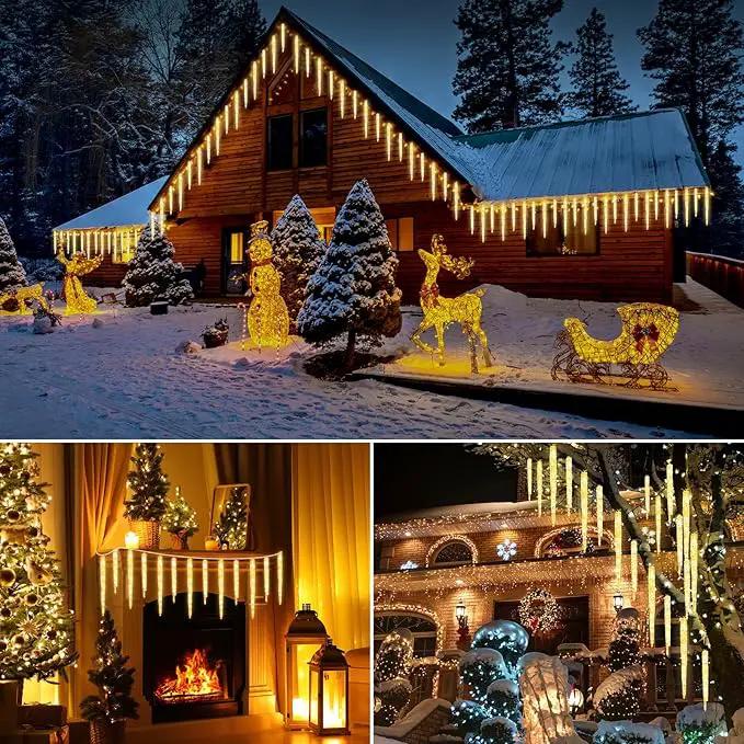 Christmas Meteor Shower Icicle Lights Outdoor, 19.8Ft With 20 Large Tube 480 LED Dropping Effect, Waterproof Decorations for House Eave Roofline, Warm White by GreenHaven Gardens