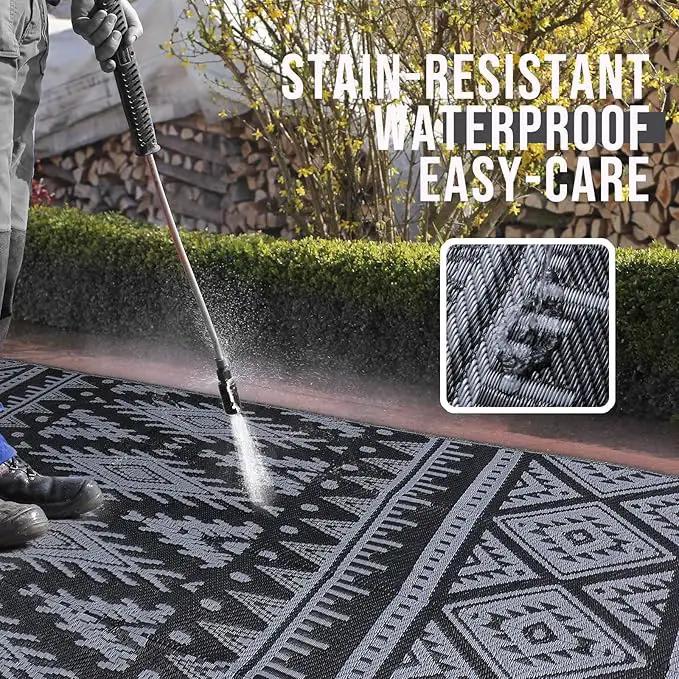 OLANLY Outdoor Rug Waterproof 5x8 ft, Reversible Outdoor Plastic Straw Rug, Boho Patio Rug, Indoor Outdoor Carpet, RV Mat Outside for Patio, Camp, Picnic, Balcony, Deck, Backyard, Black & Grey by GreenHaven Gardens