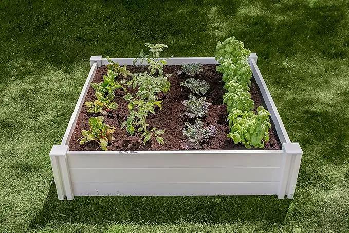 Vita Classic 4 Foot x 4 Foot x 11 inch White Vinyl Raised Modular Garden Bed, White, PVC, BPA and Pthalate Free, VT17108 by GreenHaven Gardens