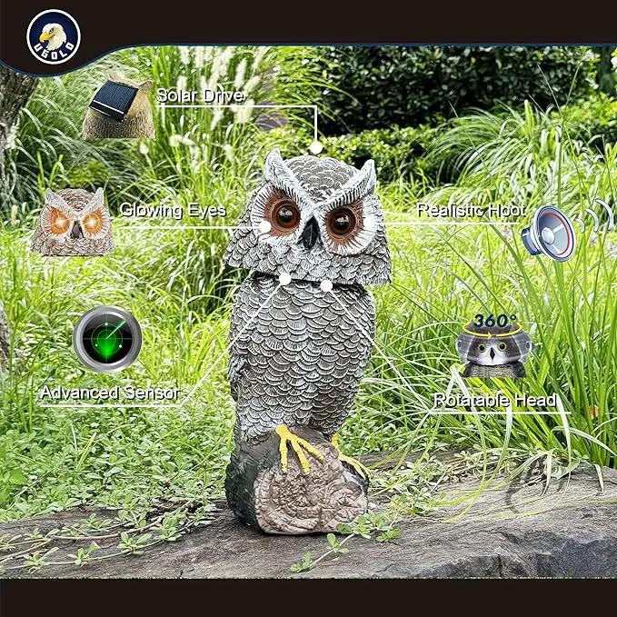 Solar Powered Garden Owl with Motion Detection, Rotating Head, Realistic Hoots and Silent Mode, Garden Sculpture, Plastic Owl Decoration for Home, Garden, Patio and Lawn by GreenHaven Gardens
