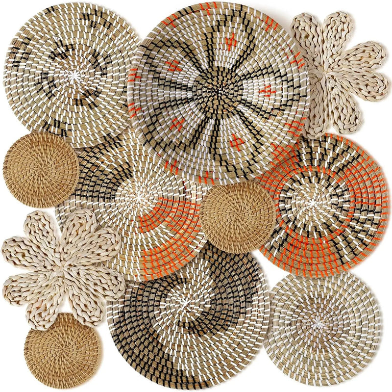 11 Pcs Boho Hanging Wall Basket Decor Handmade Woven Basket Wall Decorative Boho Wicker Baskets Placemats Round Farmhouse Bulrush Art for Rustic Home Decorations Christmas Gift(Cute) by GreenHaven Gardens