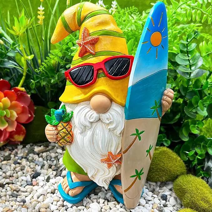 Mood Lab Garden Gnome - Surfer Gnome Figurine - 9.1 Inch Tall Funny Lawn Statue - for Outdoor & House Decor by GreenHaven Gardens