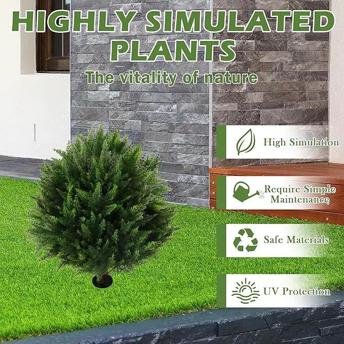 Sunnyglade Set of 2 Artificial Cedar Topiary Ball Trees, Faux Cedar Shrub Bushes with Ground Spike 25.5", UV Resistant Fake Cedar Plants for Indoor, Garden, Yard, Porch, Patio Decor (Green) by GreenHaven Gardens