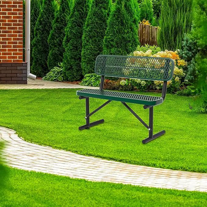 4/6/8 Feet Park Bench for Outside Heavy Duty Metal, Garden Benches Outdoor Bench with Backrest & Portable Frame, for Shopping Malls Stores Parks Patios Decks, Green by GreenHaven Gardens