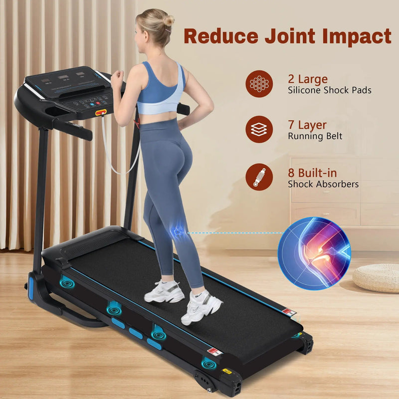 3.5Hp Hydraulic System Auto Foldable Treadmill With Incline, Heart Rate Sensors, Type C & USB Charge, Bluetooth Speaker - Black by HouseOfZazla