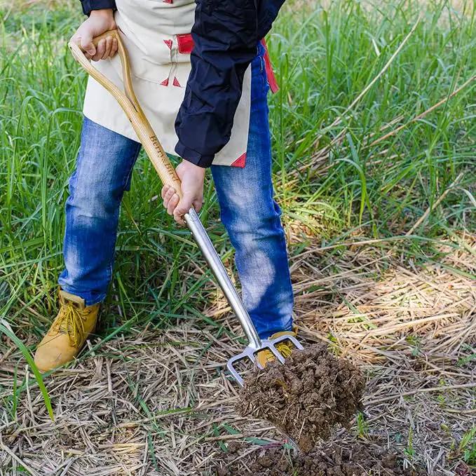 Berry&Bird Gardening Digging Fork, 4-Tine Stainless Steel Pitchfork, 43.9" Heavy Duty Spading Fork with D-Grip Handle and Ergonomic Ash Wood Handle for Digging, Planting, Cultivating, Aerating by GreenHaven Gardens