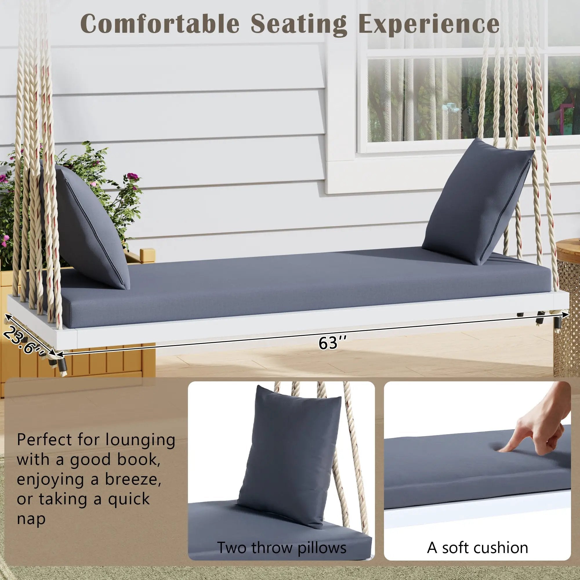 TOPMAX Patio Wooden Swing Chair with Cushion & Pillows by HouseOfZazla