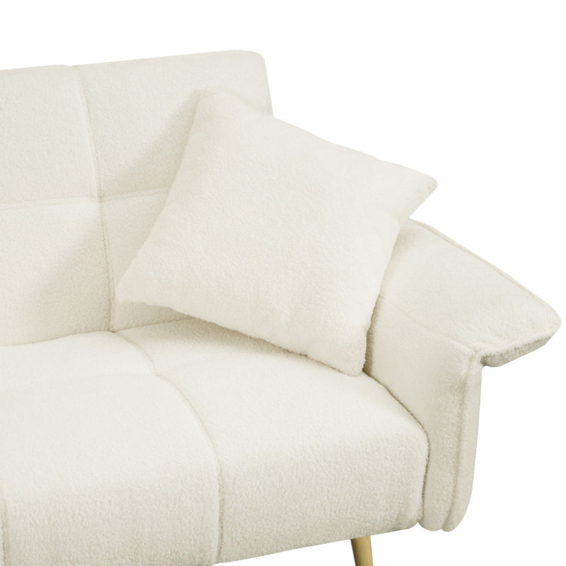 Convertible Double Futon Sofa Bed With Folding Armrests For Living Rooms