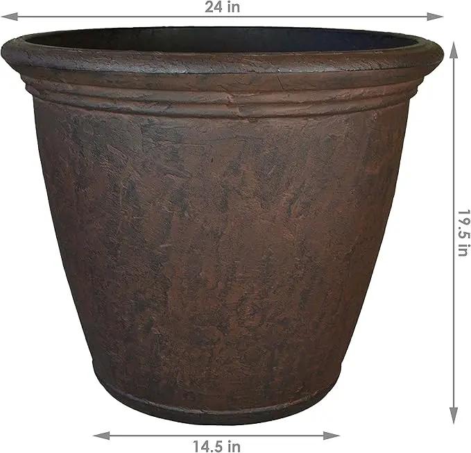 Sunnydaze 24-Inch Anjelica Large Plastic Pot for Plants - Outdoor Polyresin Round Planter with Drillable Drainage Holes - Rust - 2pk by GreenHaven Gardens