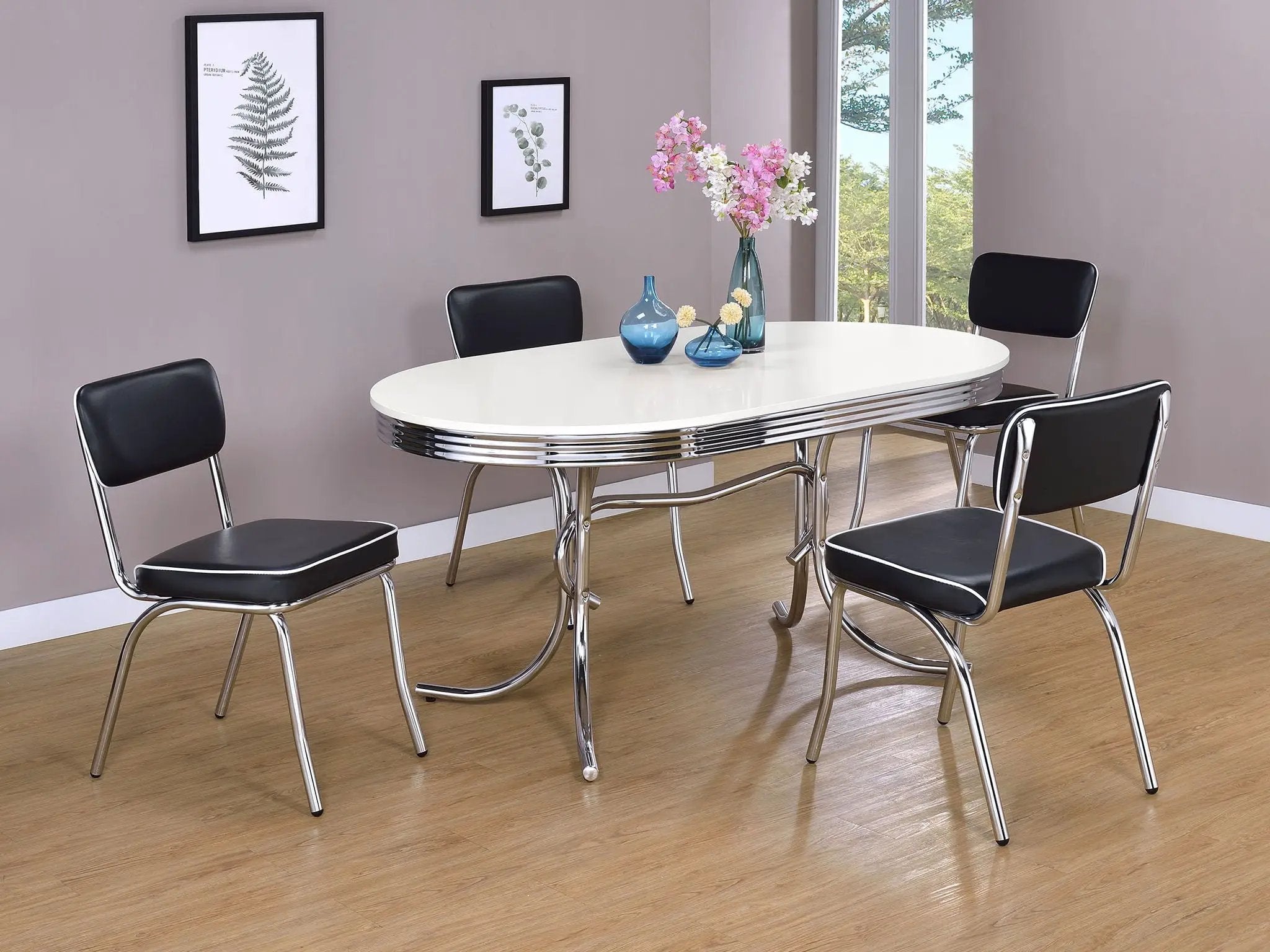 Retro 5-piece Oval Dining Table Set White and Black by Unique Piece Furniture