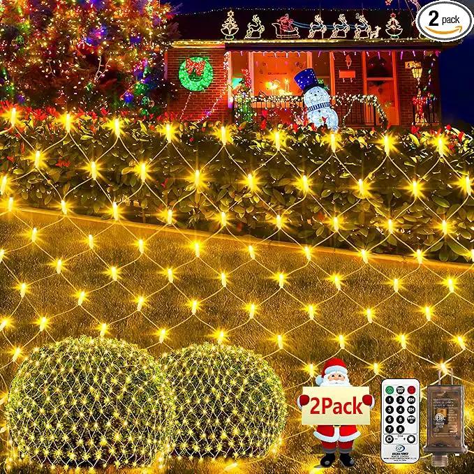 KNONEW 2-Pack 360 LEDs Christmas Net Lights 13ft x 6.6ft Outdoor Mesh Connectable Waterproof 8 Modes & Timer Plug-in Fairy Lights for Bushes Garden Party Wedding Holiday, Warm White by GreenHaven Gardens