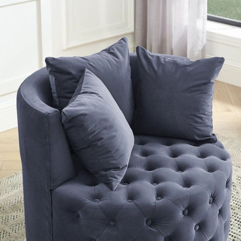 Modern Upholstered Swivel Chair With Button Tufted Design And Movable Wheels by HouseOfZazla