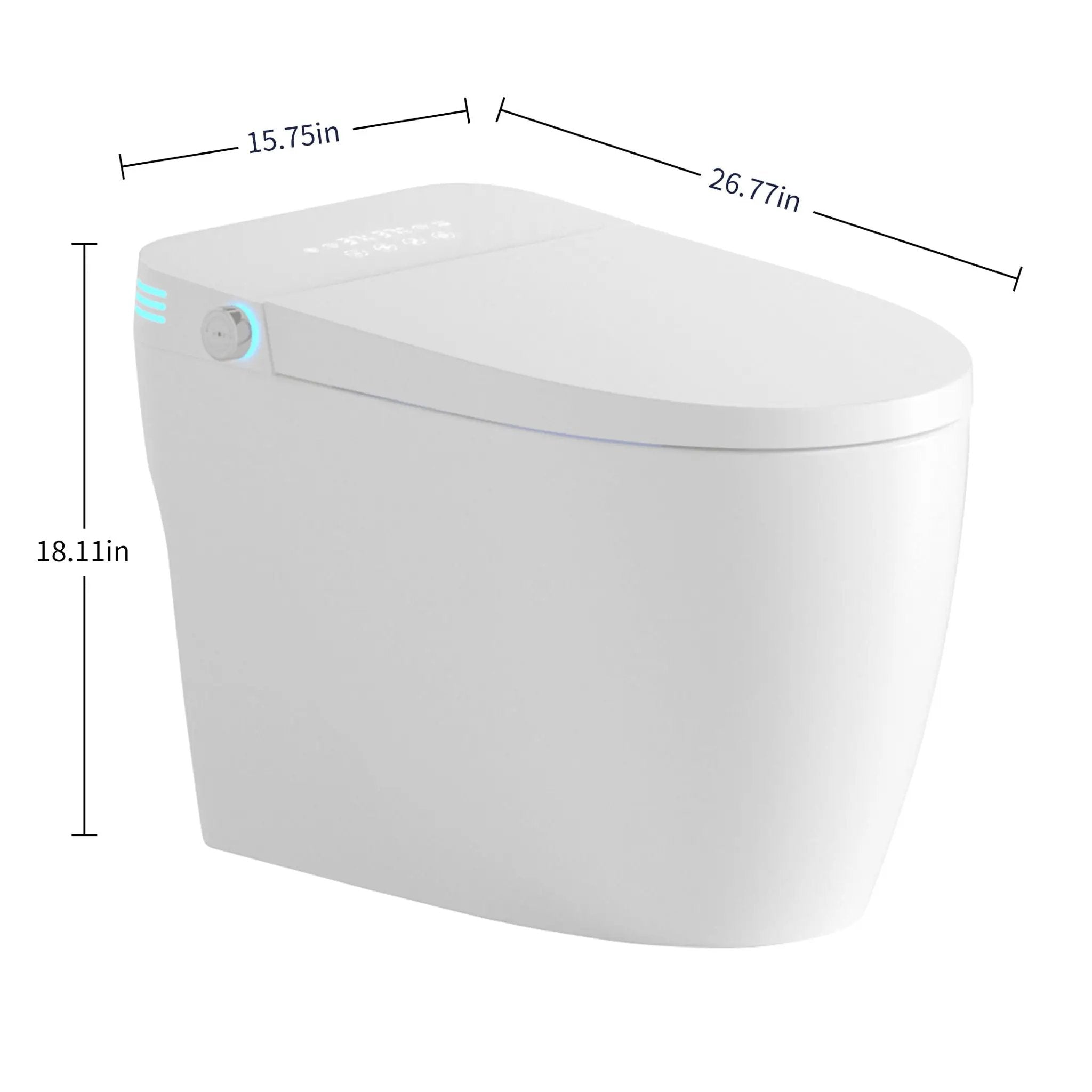 Tankless Smart Toilet With Bidet Built In, 1 Piece Bidet Toilet Seat, Auto Flush, Auto Open / Close, Heated Seat, Warm Water And Dry, Adjustable Temp, Remote Control Side Know - White by HouseOfZazla