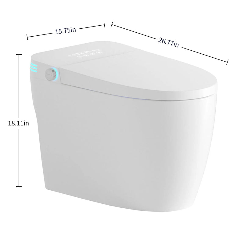 Tankless Smart Toilet With Bidet Built In, 1 Piece Bidet Toilet Seat, Auto Flush, Auto Open / Close, Heated Seat, Warm Water And Dry, Adjustable Temp, Remote Control Side Know - White by HouseOfZazla