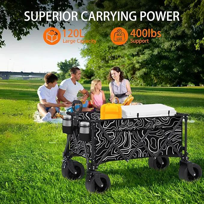 Collapsible Wagon with Big Wheels, Wagons Carts Foldable 400LBS Large Capacity, Heavy Duty Utility Cart Grocery Wagon w/Side Pockets and Brakes, All-Terrain Beach Cart for Camping, Sports, Shopping by GreenHaven Gardens
