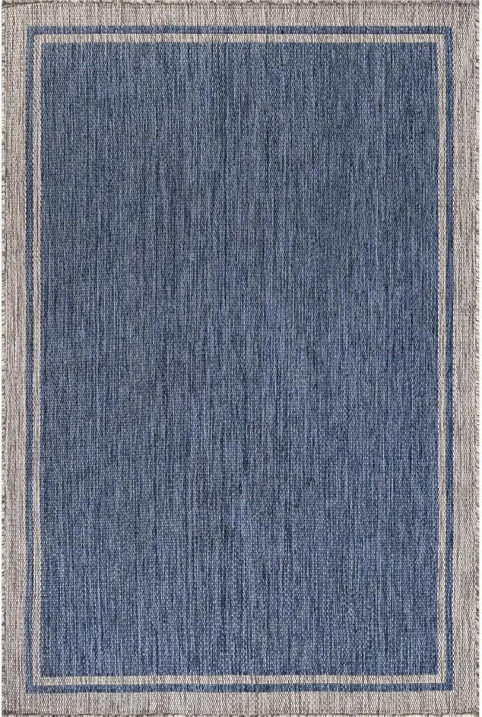 CAMILSON Outdoor Rug, 8x10 Bordered Navy Blue Gray Modern Area Rugs for Indoor and Outdoor Patios, Porches Waterproof Washable Porch Deck Outside Carpet (Bordered Navy, 8 x 10) by GreenHaven Gardens
